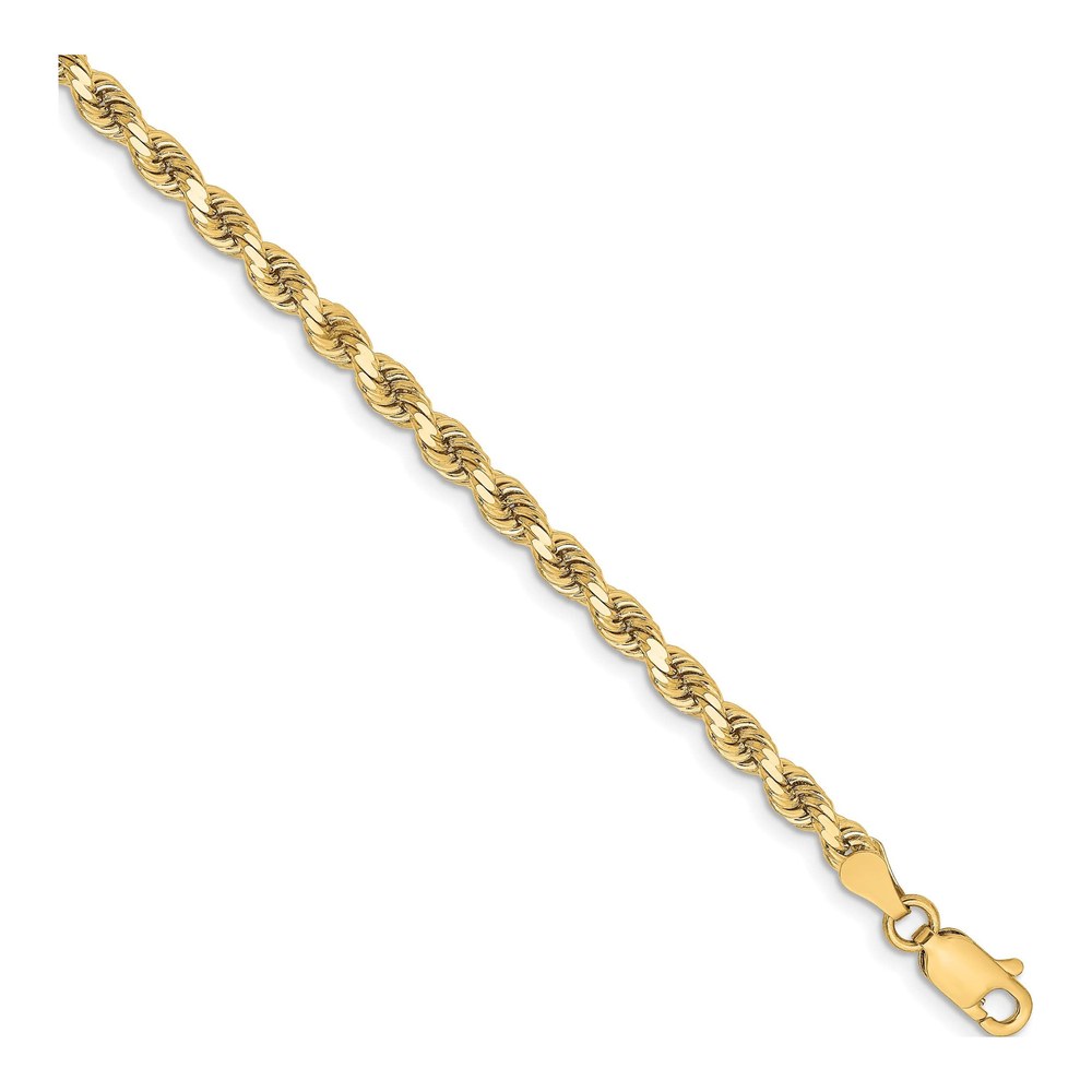 10K 8 Inch 3.25mm Diamond-Cut Rope Chain Bracelet with Lobster Clasp