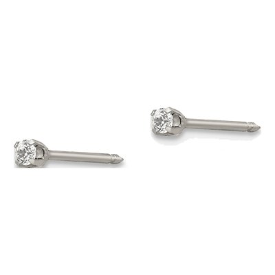 Stainless Steel 2mm Round CZ Piercing Stud Earrings – view 2