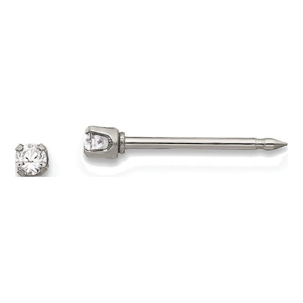 Stainless Steel 2mm Round CZ Piercing Stud Earrings