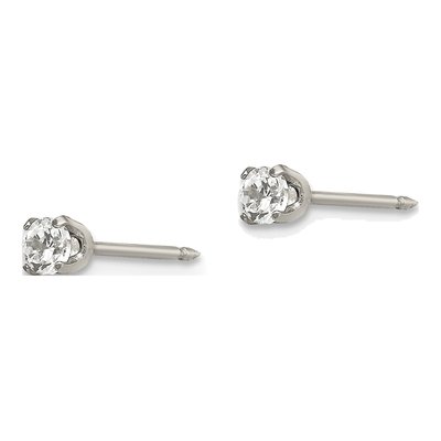 Stainless Steel 3mm Round CZ Stud Earrings – view 2