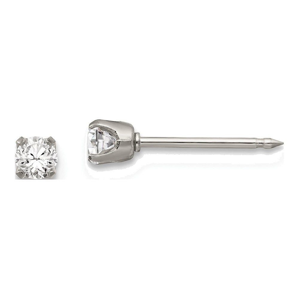 Stainless Steel 3mm Round CZ Stud Earrings