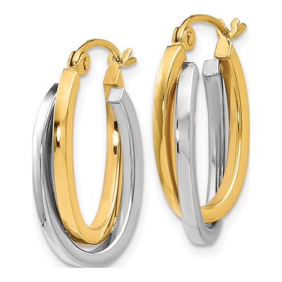 14K Two-Tone Gold Oval Hoop Earrings – view 3
