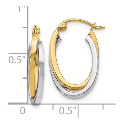 14K Two-Tone Gold Oval Hoop Earrings – view 5
