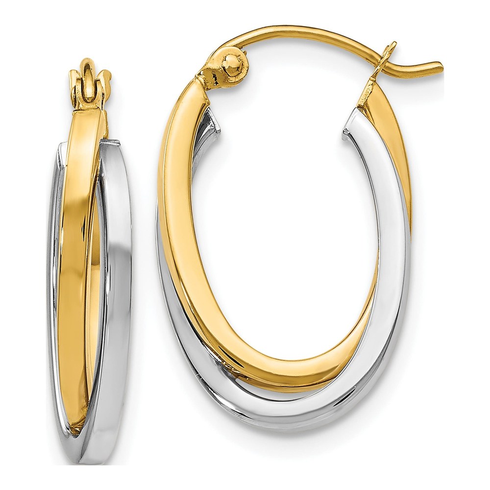 14K Two-Tone Gold Oval Hoop Earrings