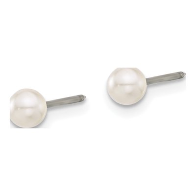 Titanium 4mm Round Simulated Pearl Glass Stud Earrings – view 2
