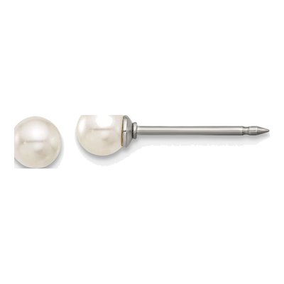Titanium 4mm Round Simulated Pearl Glass Stud Earrings