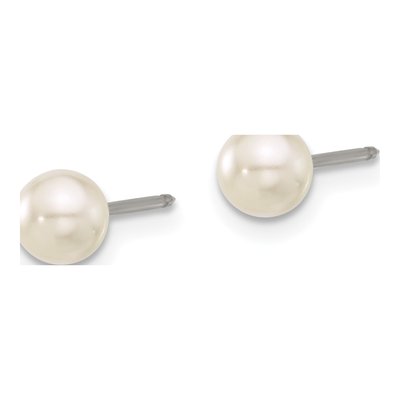 Titanium 5mm Round Simulated Pearl Glass Stud Earrings – view 2