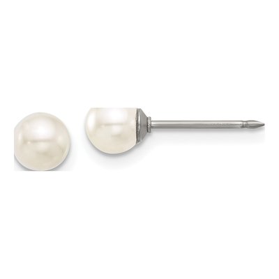 Titanium 5mm Round Simulated Pearl Glass Stud Earrings