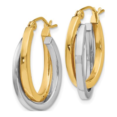 14K Two-Tone Gold Double Oval Twist Hoop Earrings – view 3