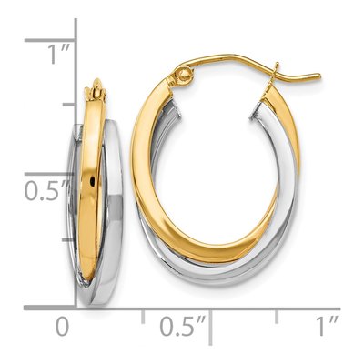 14K Two-Tone Gold Double Oval Twist Hoop Earrings – view 5
