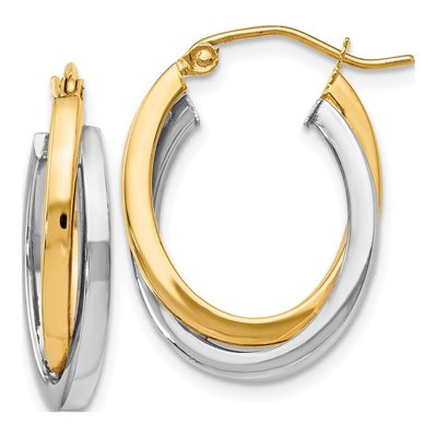 14K Two-Tone Gold Double Oval Twist Hoop Earrings