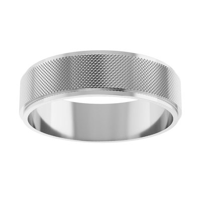 Sterling Silver 6mm Stepped-Edge Knurled Flat Wedding Band – view 3