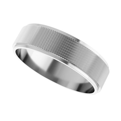 Sterling Silver 6mm Stepped-Edge Knurled Flat Wedding Band – view 4