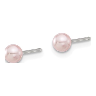 Stainless Steel 4mm Round Simulated Pearl Stud Earrings – view 2