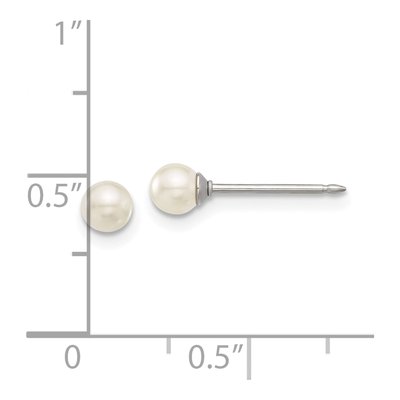 Stainless Steel 4mm Round Simulated Pearl Glass Piercing Stud Earrings – view 4