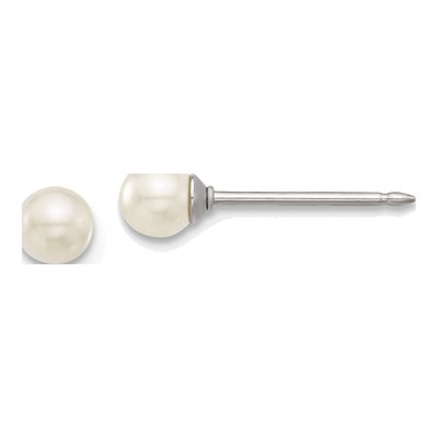 Stainless Steel 4mm Round Simulated Pearl Glass Piercing Stud Earrings
