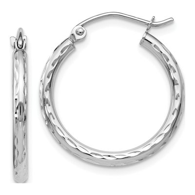 14K White Gold 20mm Round Hoop Earrings