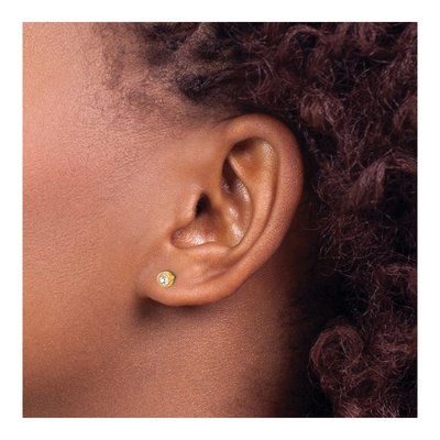 14K Yellow Gold 4mm Round Crystal Bezel Stud Earrings – view 3