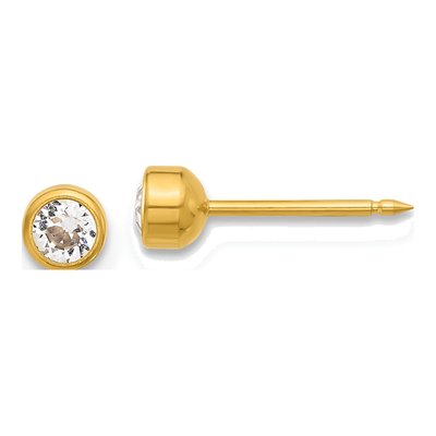 14K Yellow Gold 4mm Round Crystal Bezel Stud Earrings
