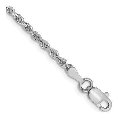 14K White Gold 2mm Diamond-Cut Rope Chain Bracelet