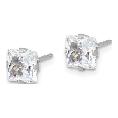 Stainless Steel 6mm CZ Square Stud Earrings – view 2
