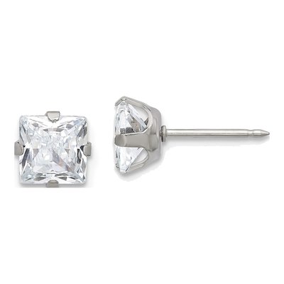 Stainless Steel 6mm CZ Square Stud Earrings