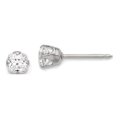 Stainless Steel 4mm Cushion CZ Square Stud Earrings