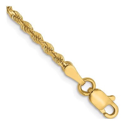14K Yellow Gold 2mm Diamond-Cut Rope Chain Bracelet