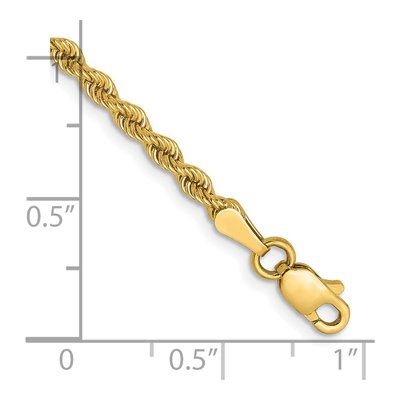 14K Yellow Gold 2.5mm Rope Chain Bracelet – view 3