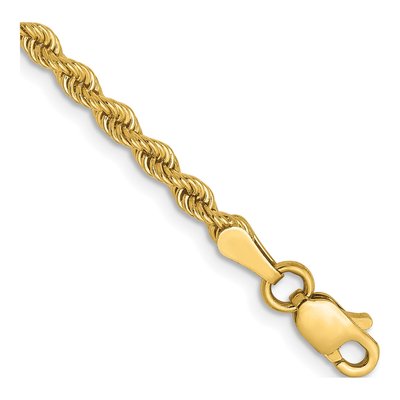 14K Yellow Gold 2.5mm Rope Chain Bracelet