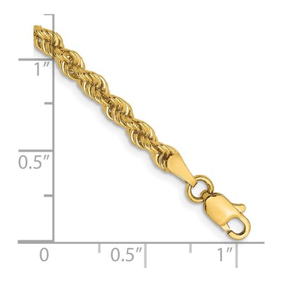 14K Yellow Gold 3mm Diamond-Cut Rope Chain Bracelet – view 3