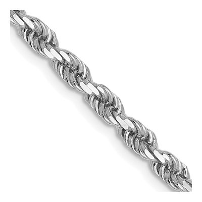 14K White Gold 3mm Diamond-Cut Rope Chain