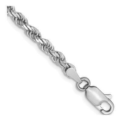 14K White Gold 3mm Diamond-Cut Rope Chain Bracelet