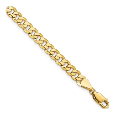 14K Yellow Gold 5.75mm Beveled Flat Curb Chain Bracelet
