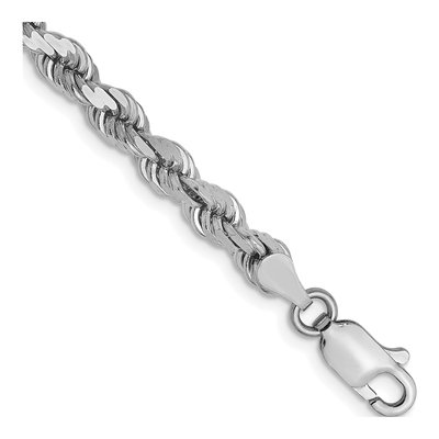 14K White Gold 4mm Diamond-Cut Rope Chain Bracelet