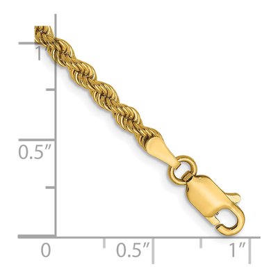 14K Yellow Gold 2.25mm Rope Chain Bracelet – view 3