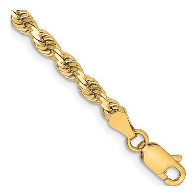 14K Yellow Gold 3.25mm Diamond-Cut Rope Chain Bracelet