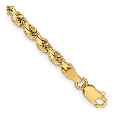 14K Yellow Gold 3.75mm Diamond-Cut Rope Chain Bracelet