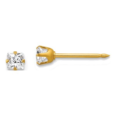 14K Yellow Gold CZ Square Stud Earrings