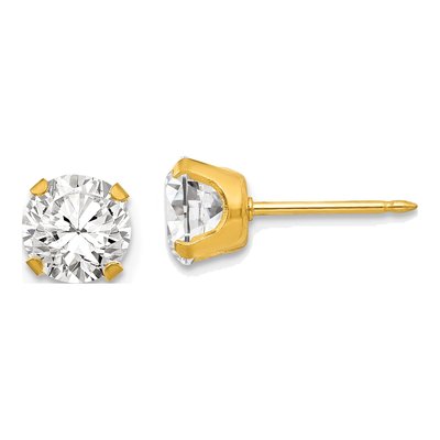 Stainless Steel 7mm Round CZ Stud Earrings