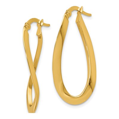 14K Yellow Gold Twisted Oval Hoop Earrings – view 3
