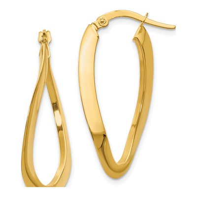 14K Yellow Gold Twisted Oval Hoop Earrings