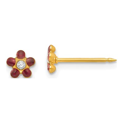 14K Yellow Gold Crystal January Birthstone Flower Stud Earrings