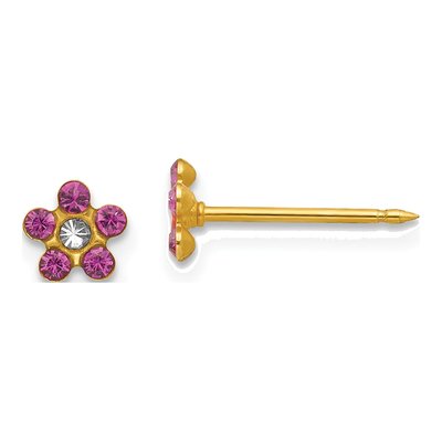 14K Yellow Gold Crystal February Birthstone Flower Stud Earrings
