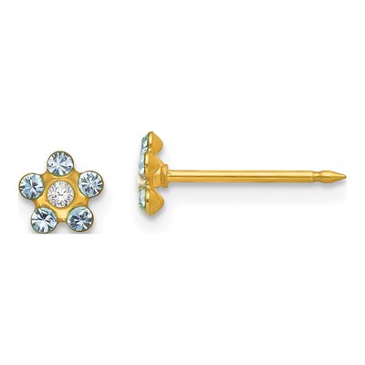 14K Yellow Gold Crystal March Birthstone Flower Stud Earrings