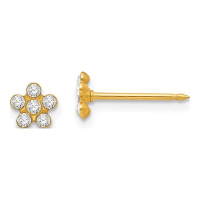 14K Yellow Gold Crystal April Birthstone Flower Stud Earrings