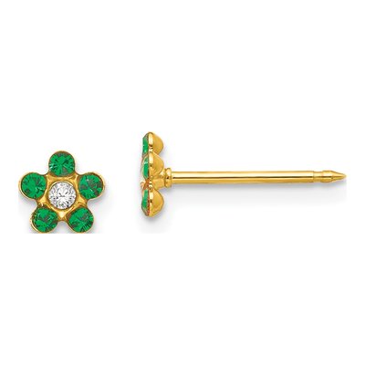14K Yellow Gold Crystal May Birthstone Flower Stud Earrings