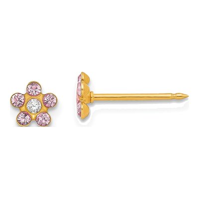 14K Yellow Gold Crystal June Birthstone Flower Stud Earrings