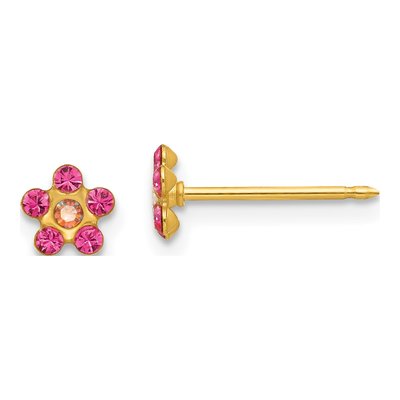 14K Yellow Gold Crystal October Flower Stud Earrings