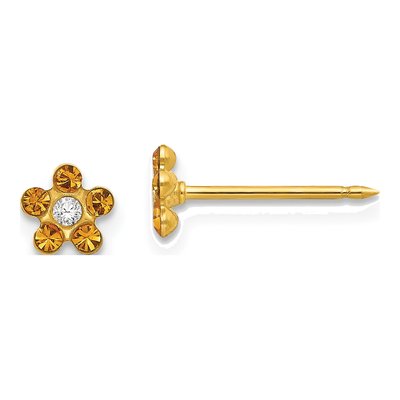 14K Yellow Gold Crystal November Birthstone Flower Stud Earrings